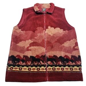 Vintage Equestrian Horse Print Vest Made Size Large Full Zip